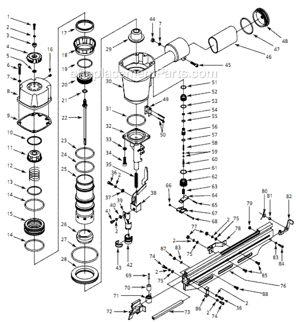 Page A Diagram and Parts List for NS349500  Campbell Hausfeld Nailer